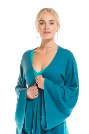 2 PLY CASHMERE DRAPED SHRUG TEAL