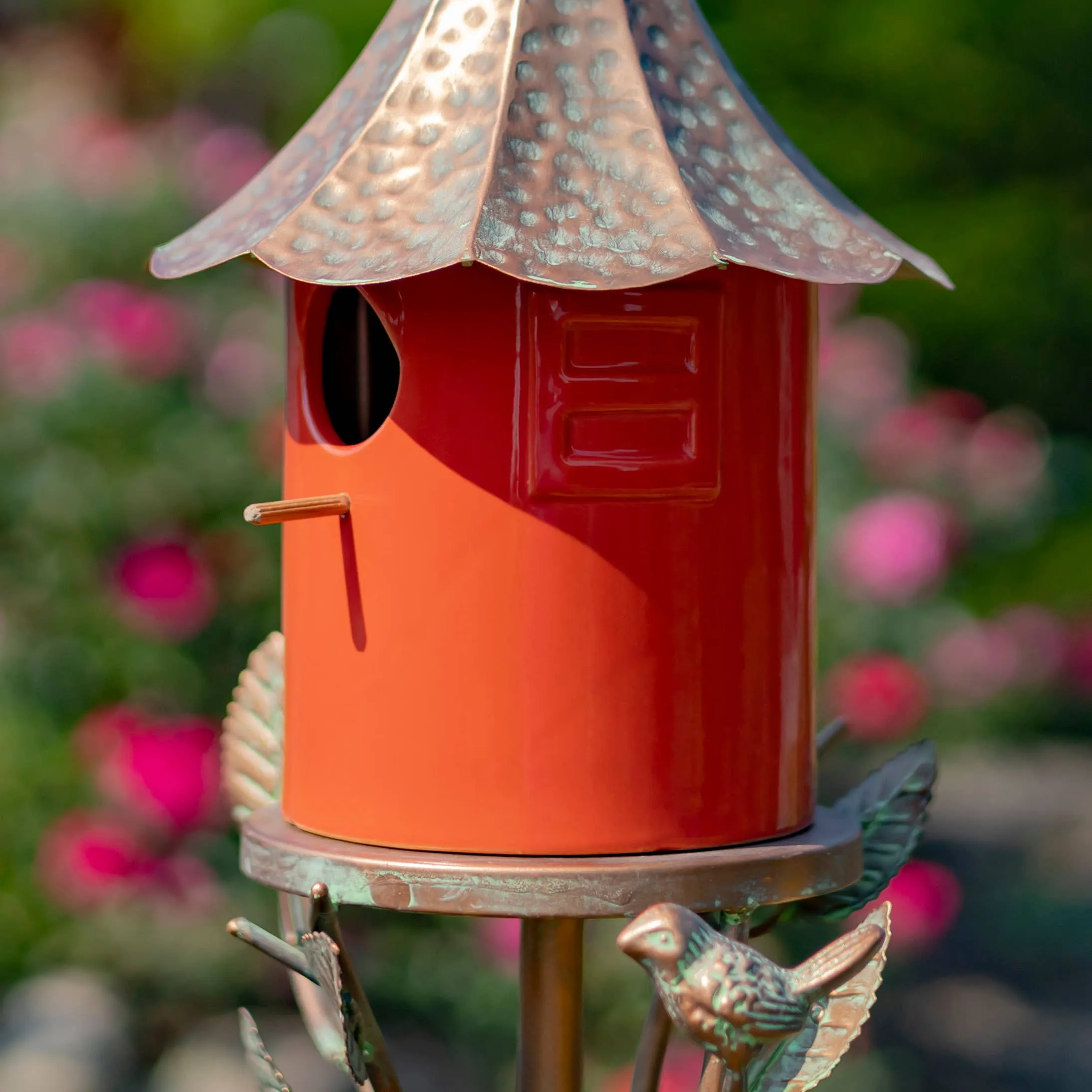 69.25" Tall Iron and Porcelain Birdhouse Stake "Amsterdam"