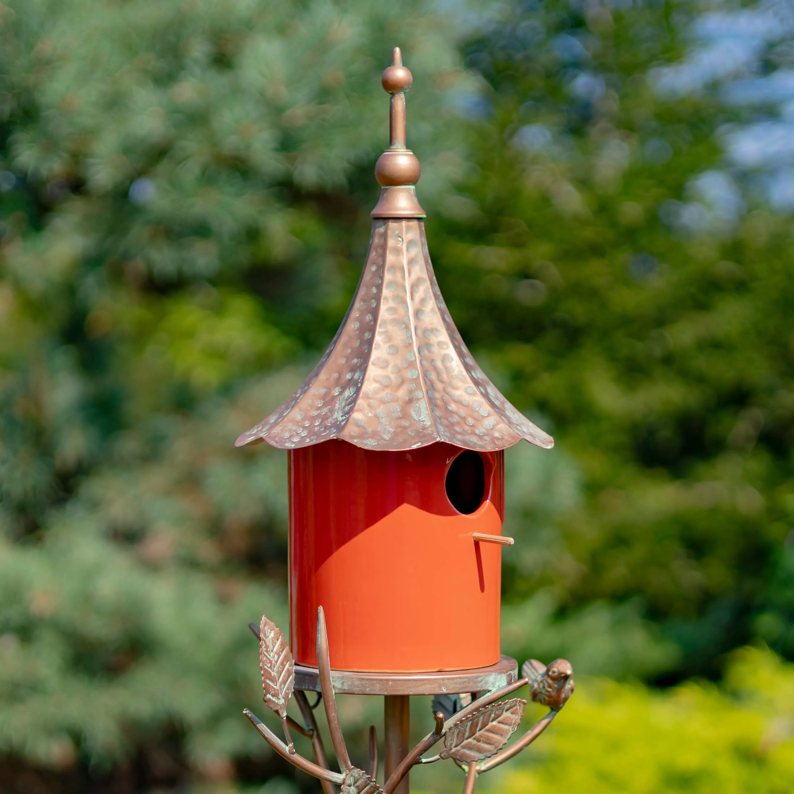 69.25" Tall Iron and Porcelain Birdhouse Stake "Amsterdam"