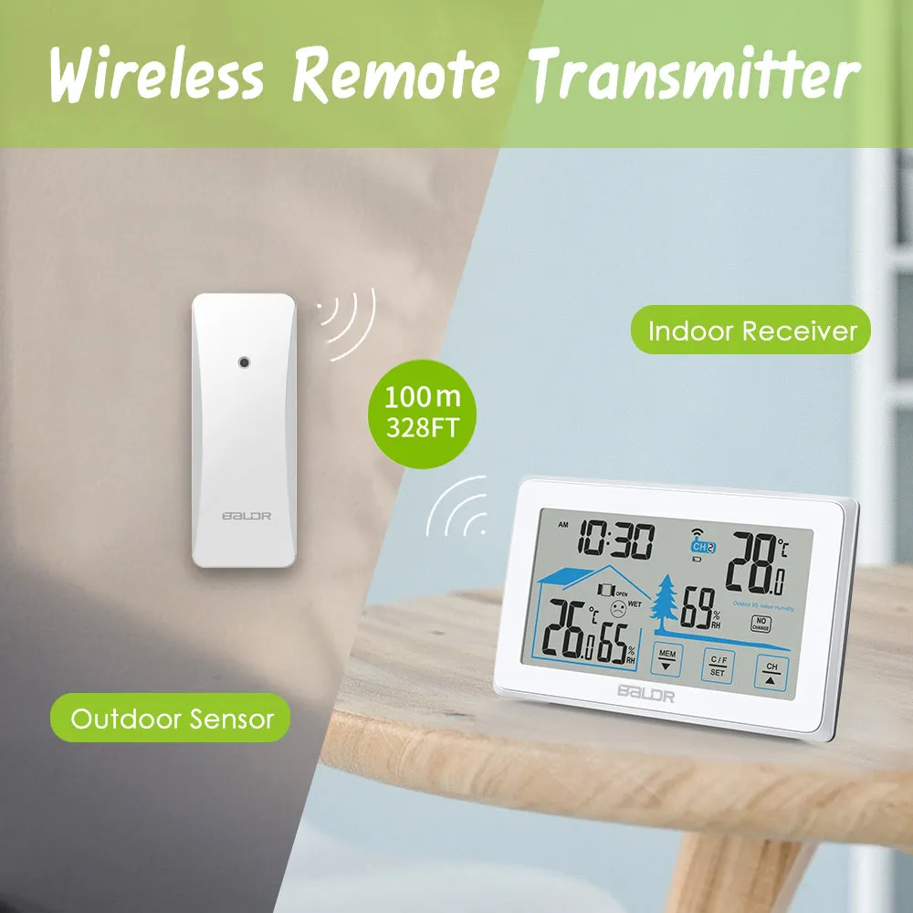 BALDR Wireless Weather Station, Digital Thermometer & Hygrometer (Indoor&Outdoor), Touch Screen,  Temperature Monitor, Humidity Gauge,  with Back-Light