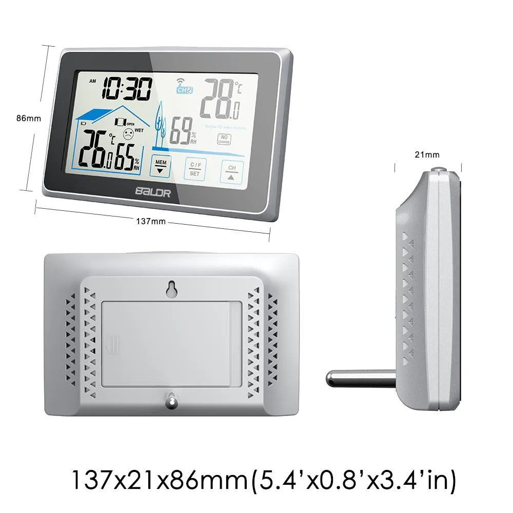 BALDR Wireless Weather Station, Digital Thermometer & Hygrometer (Indoor&Outdoor), Touch Screen,  Temperature Monitor, Humidity Gauge,  with Back-Light