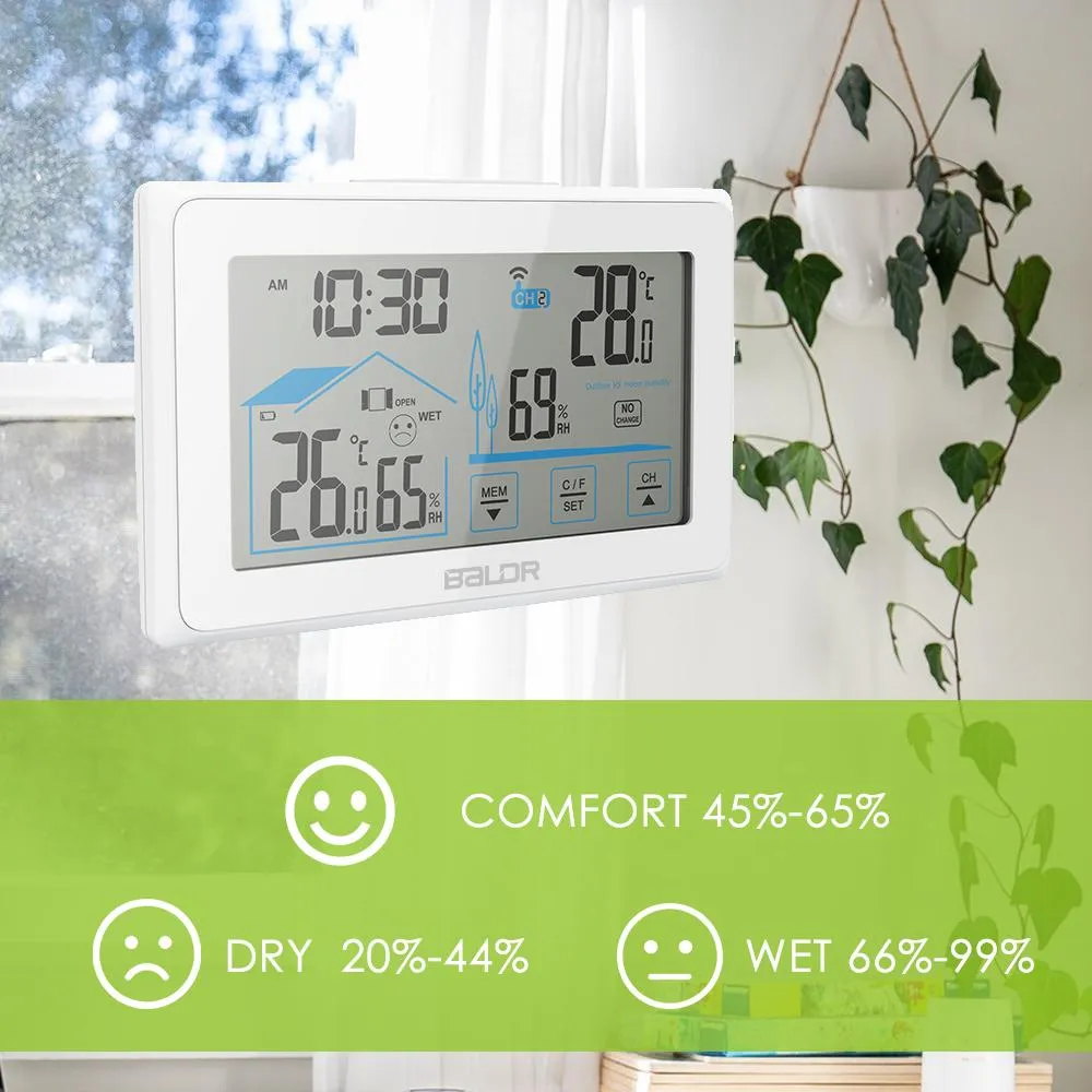 BALDR Wireless Weather Station, Digital Thermometer & Hygrometer (Indoor&Outdoor), Touch Screen,  Temperature Monitor, Humidity Gauge,  with Back-Light