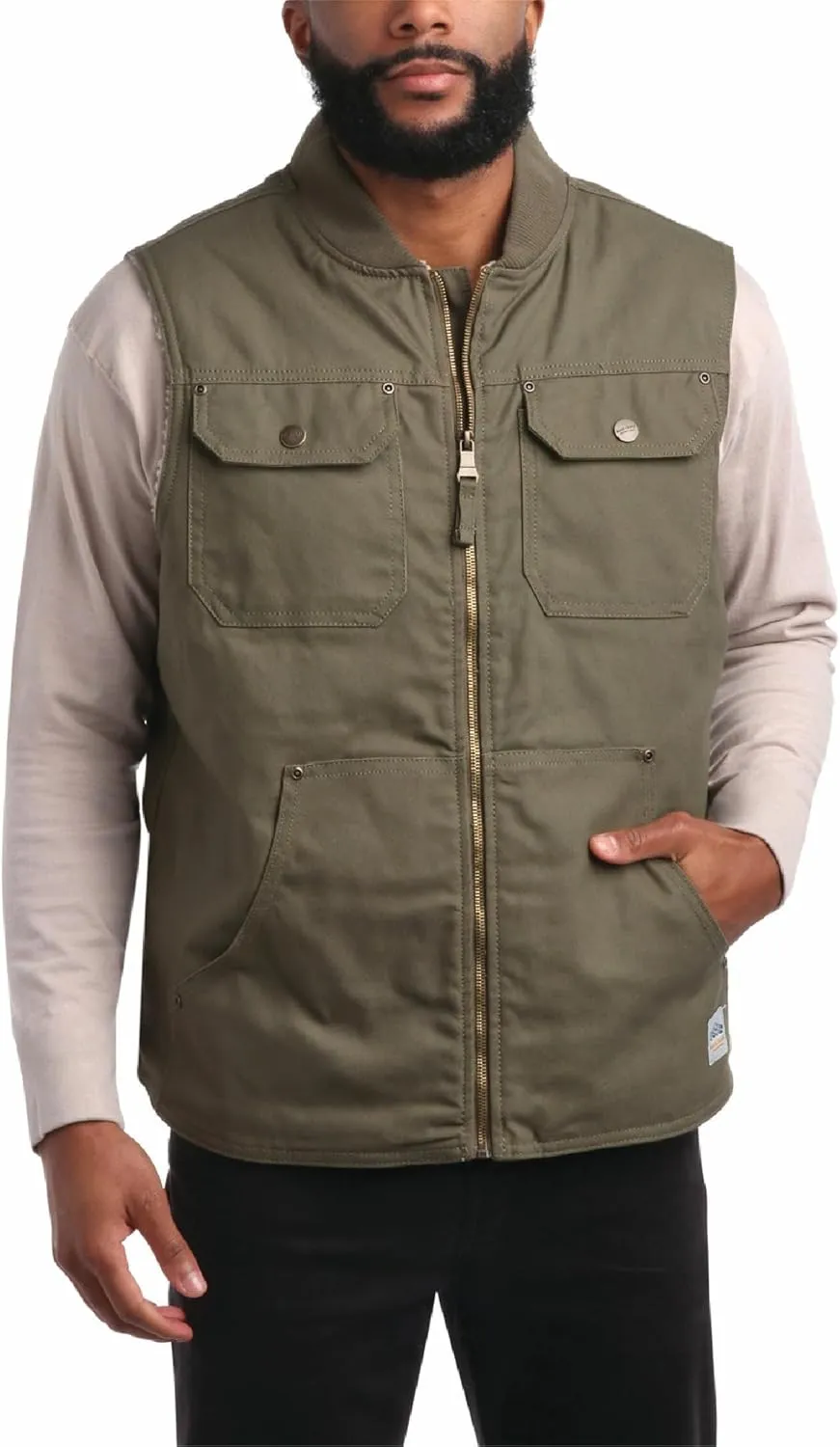 Bass Creek Outfitters Men's Duck Canvas Vest - 100% Cotton Heavyweight Sherpa Lined Workwear Vest for Men (Sizes: M-XXL)