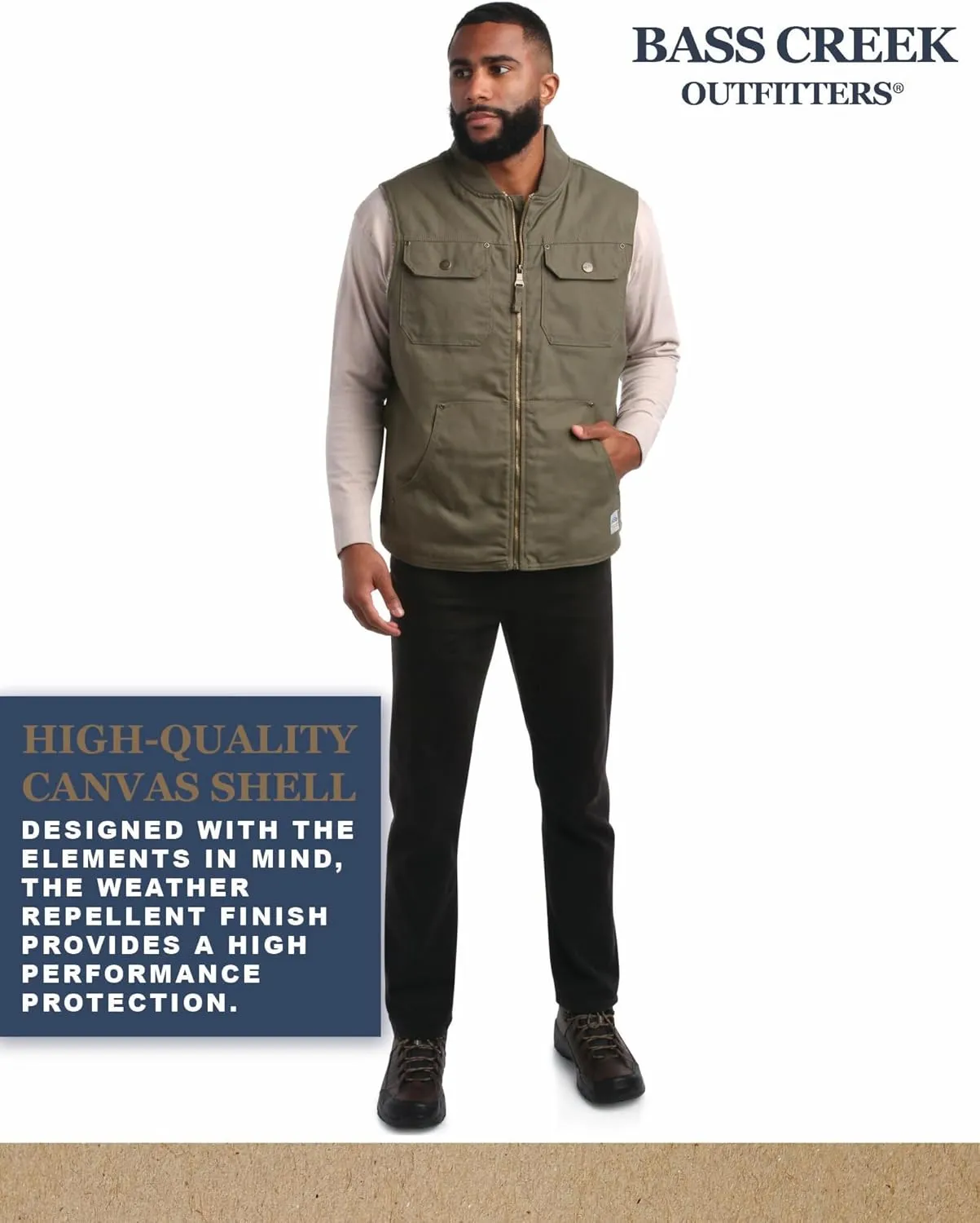 Bass Creek Outfitters Men's Duck Canvas Vest - 100% Cotton Heavyweight Sherpa Lined Workwear Vest for Men (Sizes: M-XXL)
