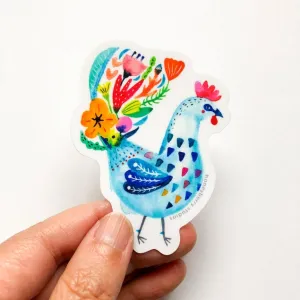 Blue Flower Rooster Vinyl Sticker
