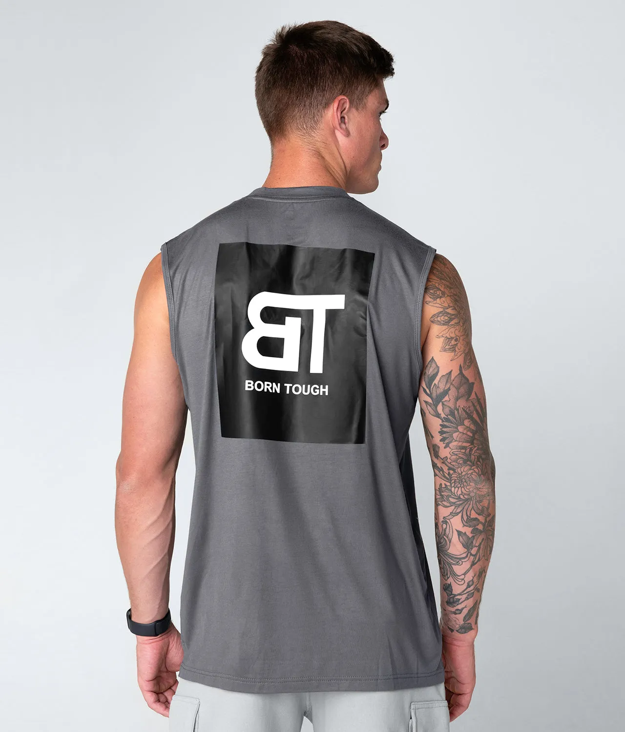 Born Tough Gray Sleeveless Bodybuilding Shirt For Men