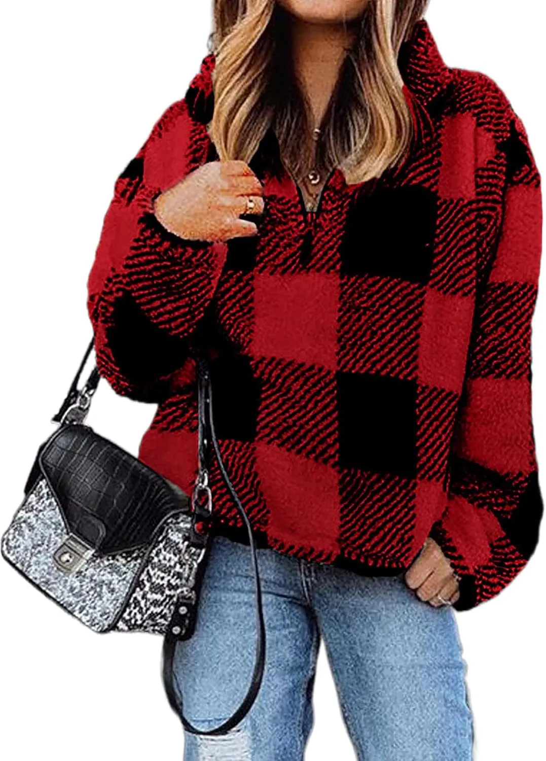 BTFBM Women Sherpa Pullover Quarter Zip Long Sleeve Fluffy Soft Fleece Jackets Sweaters Sweatshirts Hoodies Outwear Coat