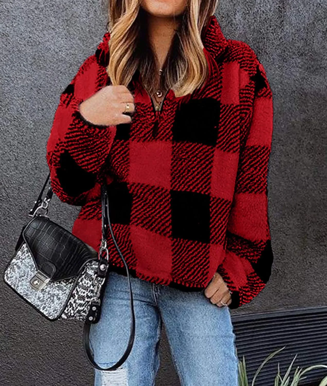 BTFBM Women Sherpa Pullover Quarter Zip Long Sleeve Fluffy Soft Fleece Jackets Sweaters Sweatshirts Hoodies Outwear Coat