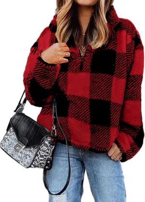 BTFBM Women Sherpa Pullover Quarter Zip Long Sleeve Fluffy Soft Fleece Jackets Sweaters Sweatshirts Hoodies Outwear Coat