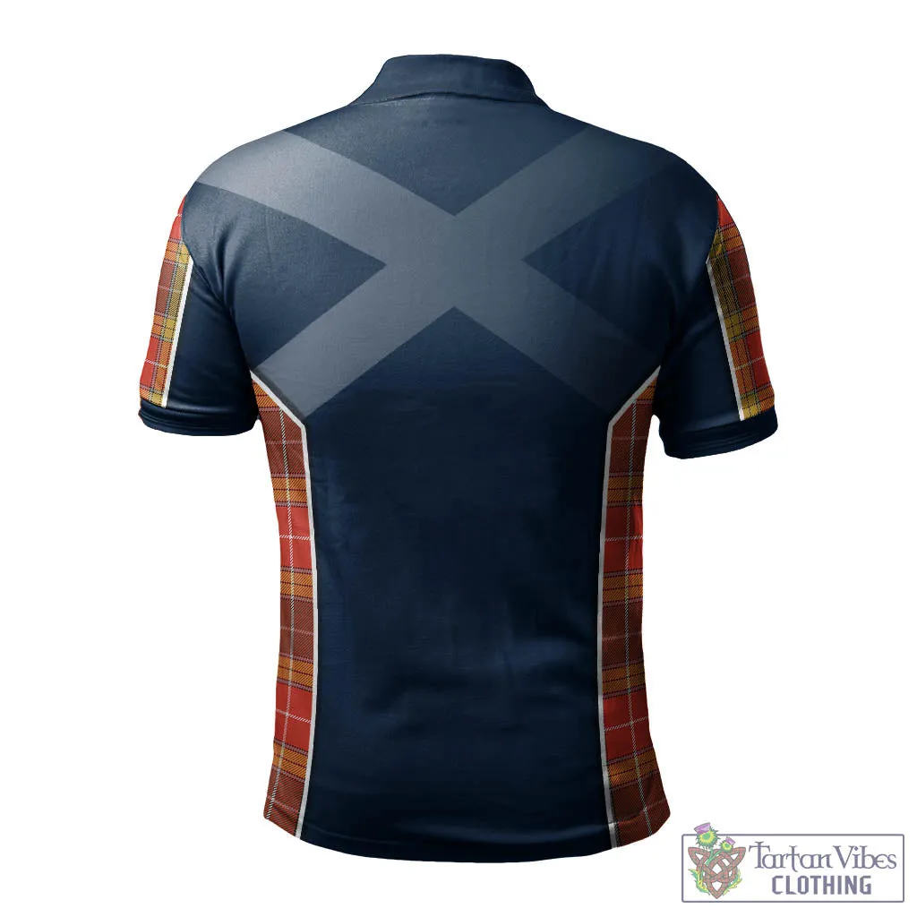 Buchanan Old Set Weathered Tartan Men's Polo Shirt with Family Crest and Lion Rampant Vibes Sport Style
