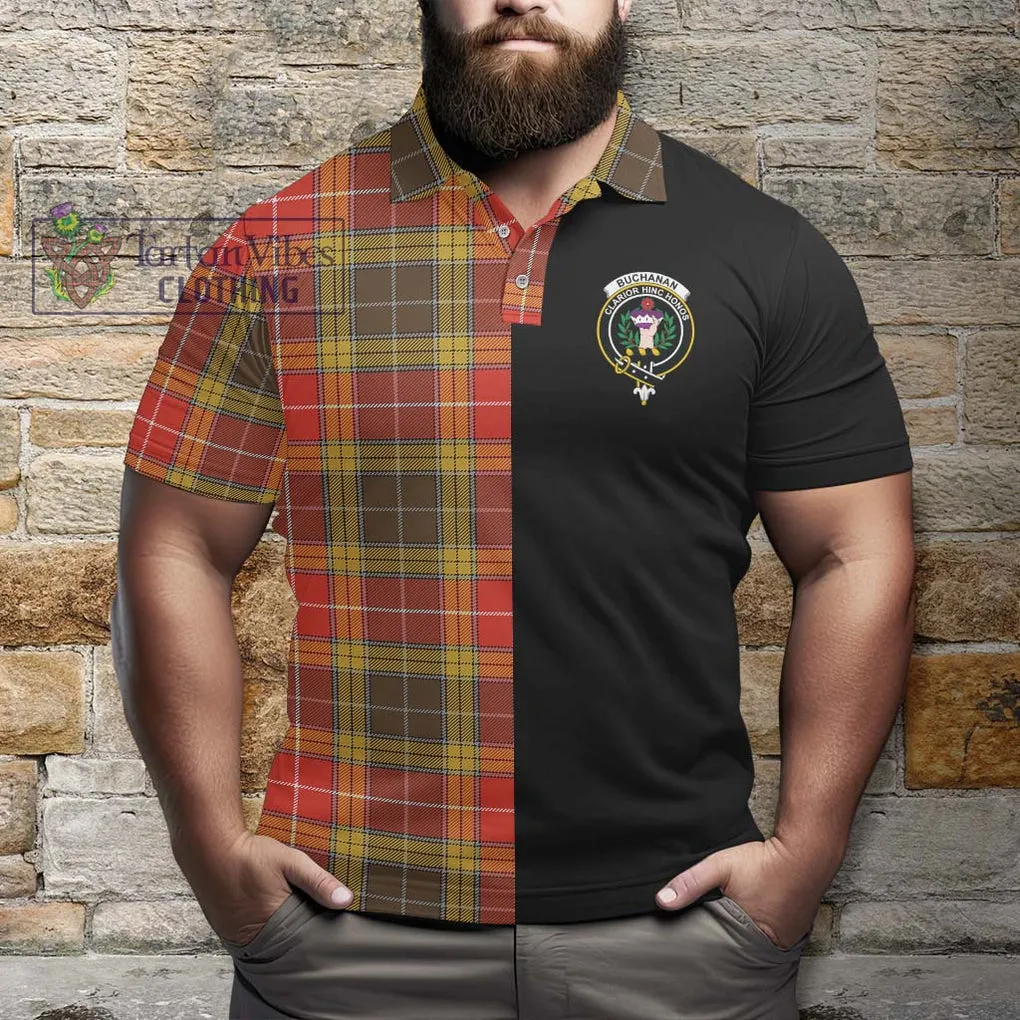 Buchanan Old Set Weathered Tartan Polo Shirt with Family Crest and Half Of Me Style