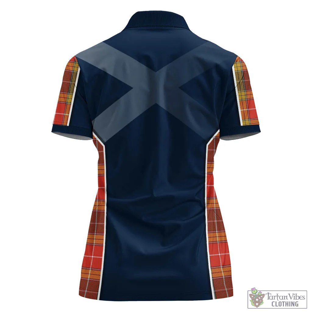 Buchanan Old Set Weathered Tartan Women's Polo Shirt with Family Crest and Lion Rampant Vibes Sport Style