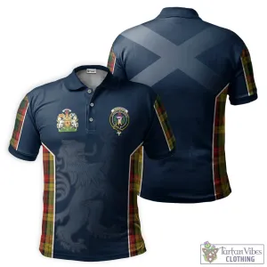 Buchanan Tartan Men's Polo Shirt with Family Crest and Lion Rampant Vibes Sport Style