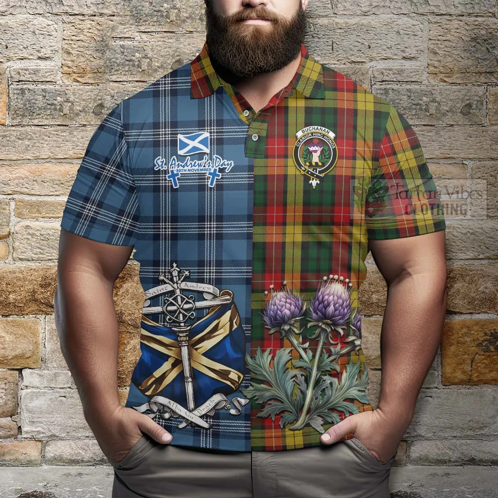 Buchanan Tartan Polo Shirt Happy St. Andrew's Day Half Tartan Style