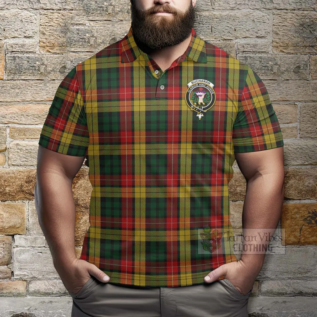 Buchanan Tartan Polo Shirt with Family Crest Celtic Skull Style