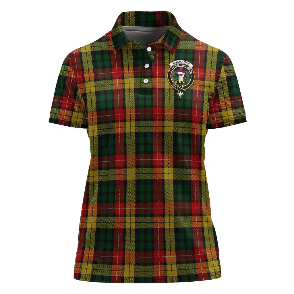 Buchanan Tartan Polo Shirt with Family Crest For Women