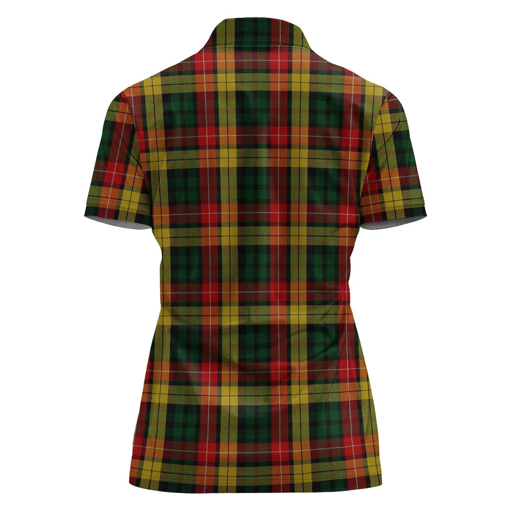 Buchanan Tartan Polo Shirt with Family Crest For Women