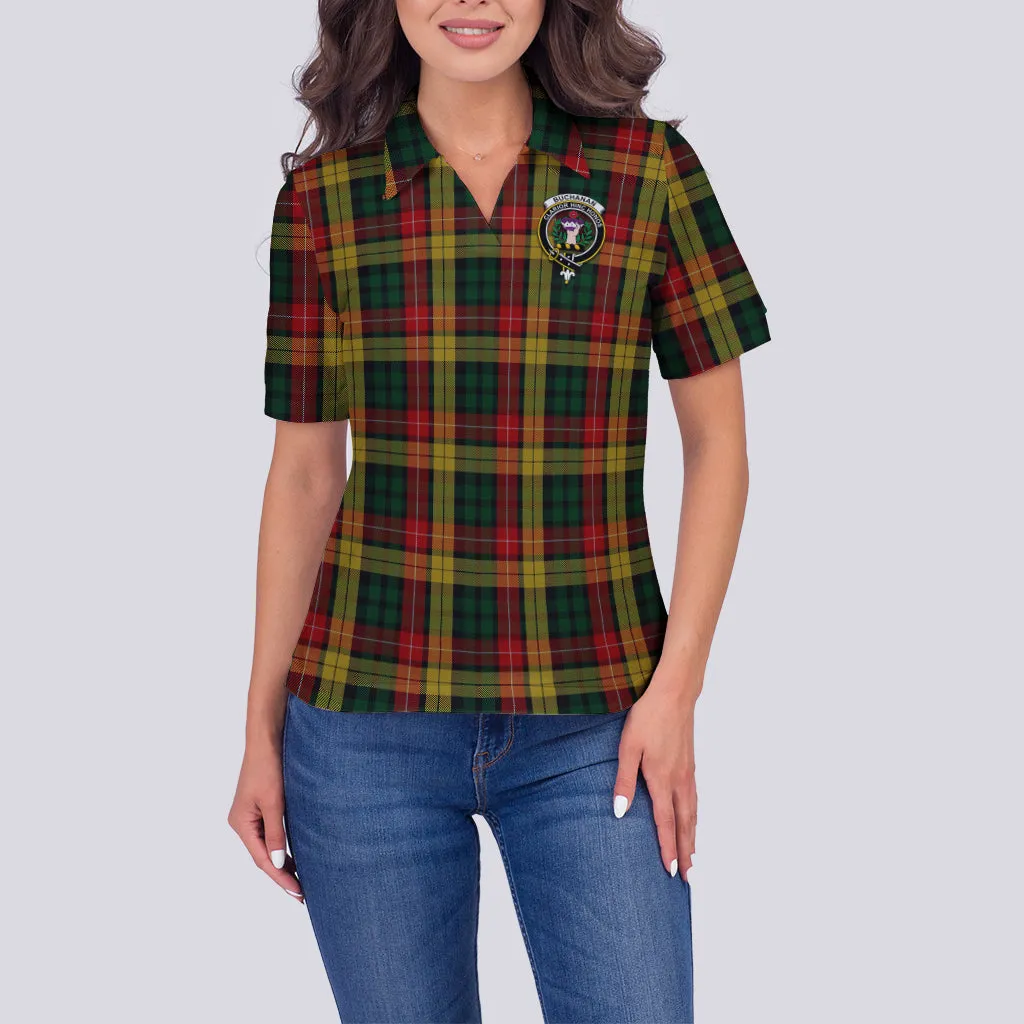 Buchanan Tartan Polo Shirt with Family Crest For Women