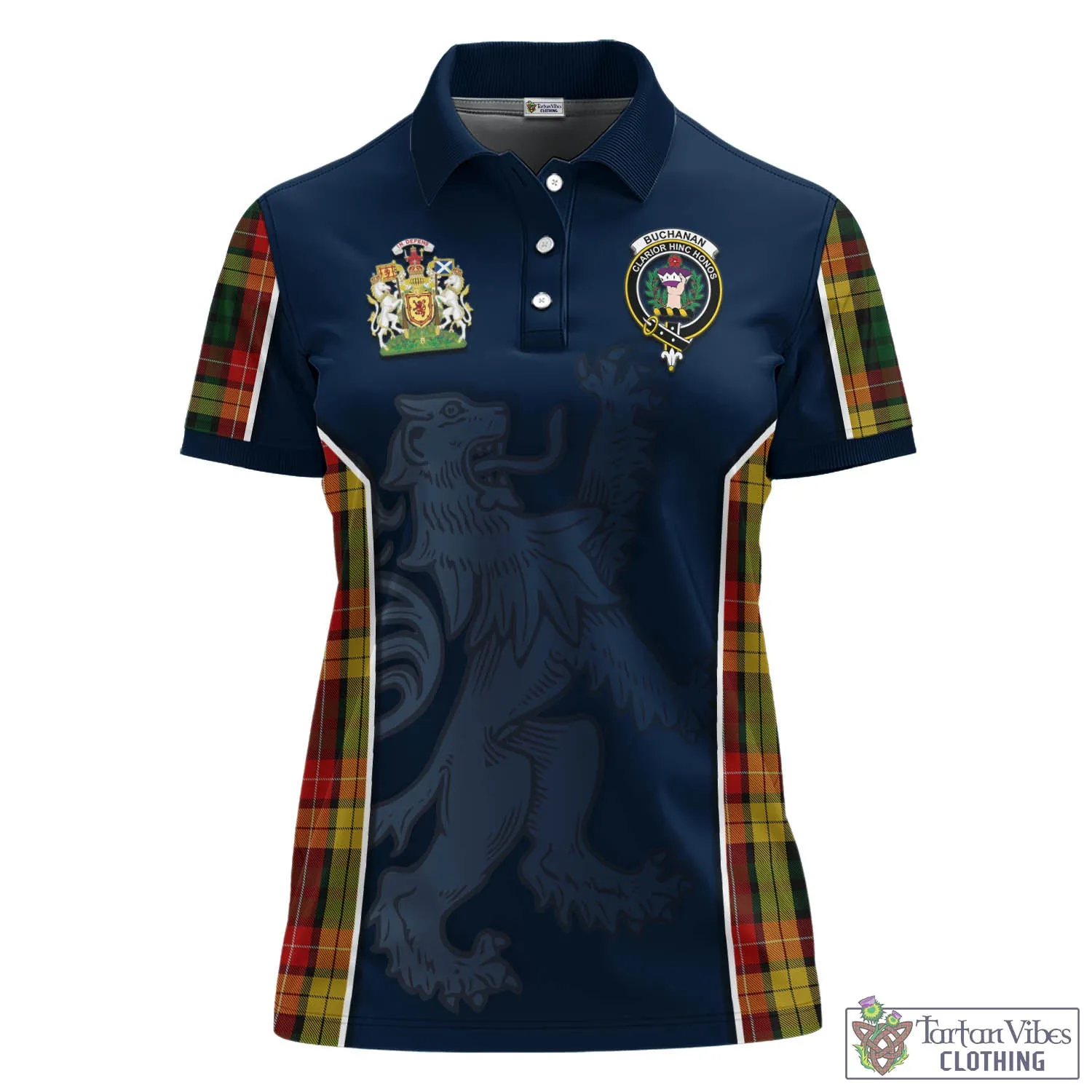 Buchanan Tartan Women's Polo Shirt with Family Crest and Lion Rampant Vibes Sport Style