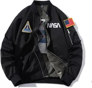 Casual jackets, Men Biker Bomber Jacket, NASA MA-1 Military Flight Jacket Light Air Force Moto Street Coat