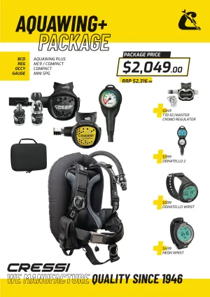 Cressi Aquawing Plus BCD   MC9 Compact Regulator   Octopus   Mini Spg Set - Aquawing  Package