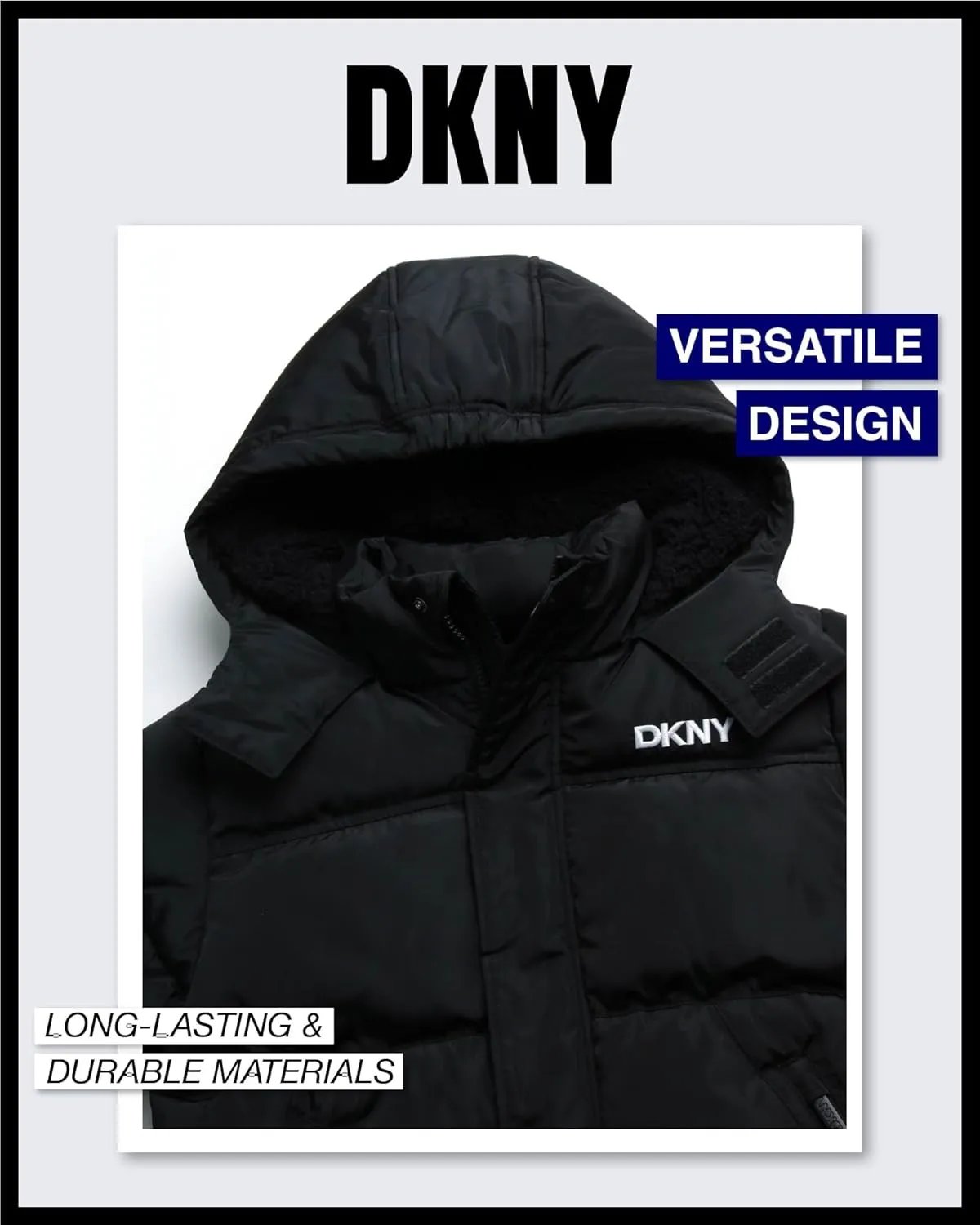 DKNY Boys' Puffer Jacket - Heavyweight Sherpa Fur Lined Hooded Winter Coat - Water Resistant Bubble Jackets for Boys (8-20)