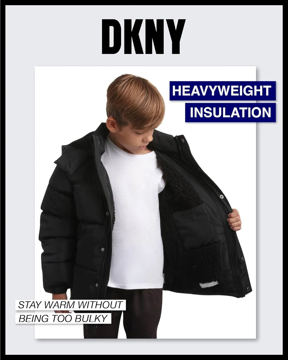 DKNY Boys' Puffer Jacket - Heavyweight Sherpa Fur Lined Hooded Winter Coat - Water Resistant Bubble Jackets for Boys (8-20)