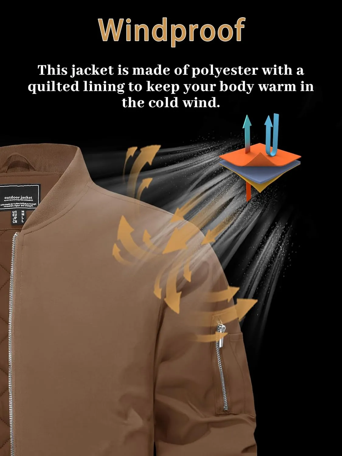 EKLENTSON Men's Bomber Jackets Fleece Lined Winter Flight Jacket Water Resistant Windproof Windbreaker Zip Up