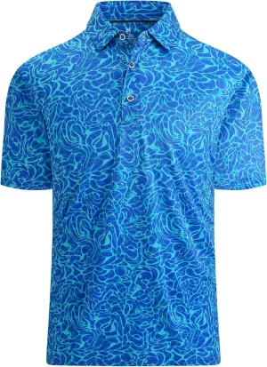 Esabel.C Golf Shirts for Men Dry Fit Performance Short Sleeve Print Moisture Wicking Collared Shirt