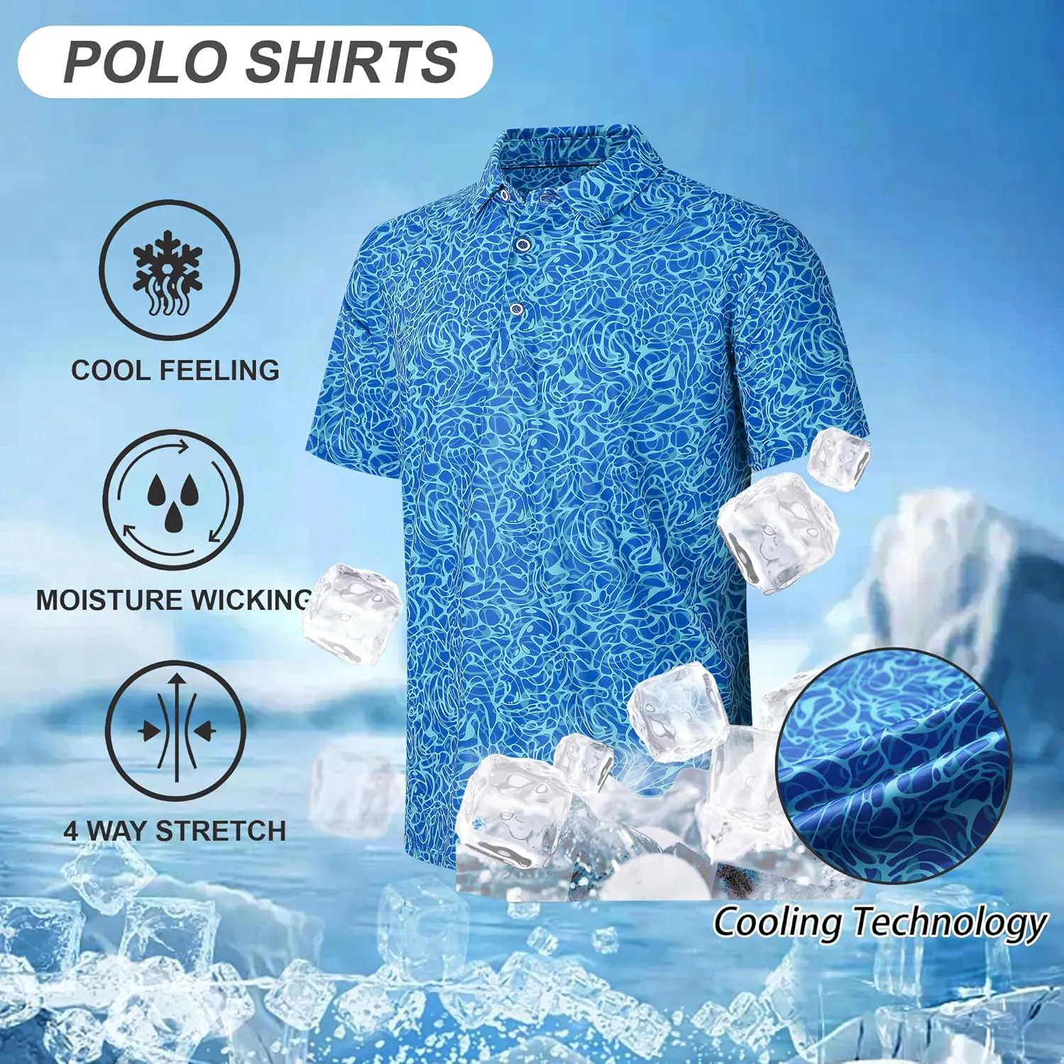 Esabel.C Golf Shirts for Men Dry Fit Performance Short Sleeve Print Moisture Wicking Collared Shirt
