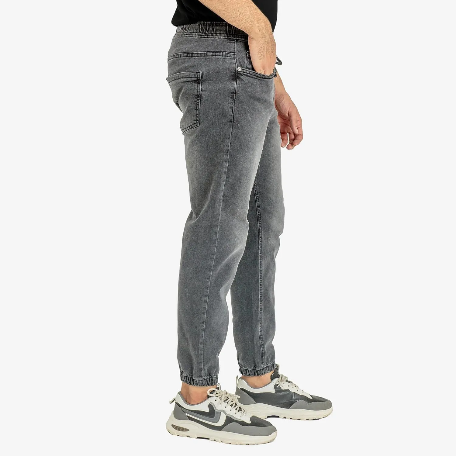 Essentials Men's Casual Slim Fit Denim Jogger Pants Relaxed Fit, Elastic Waist, Adjustable Fabric