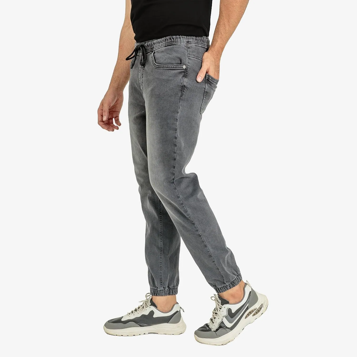 Essentials Men's Casual Slim Fit Denim Jogger Pants Relaxed Fit, Elastic Waist, Adjustable Fabric