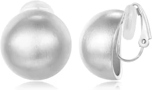 FAMARINE Gold Sliver Ball Clip on Earrings for Women Brushed Finish Small Clip Earrings Gift