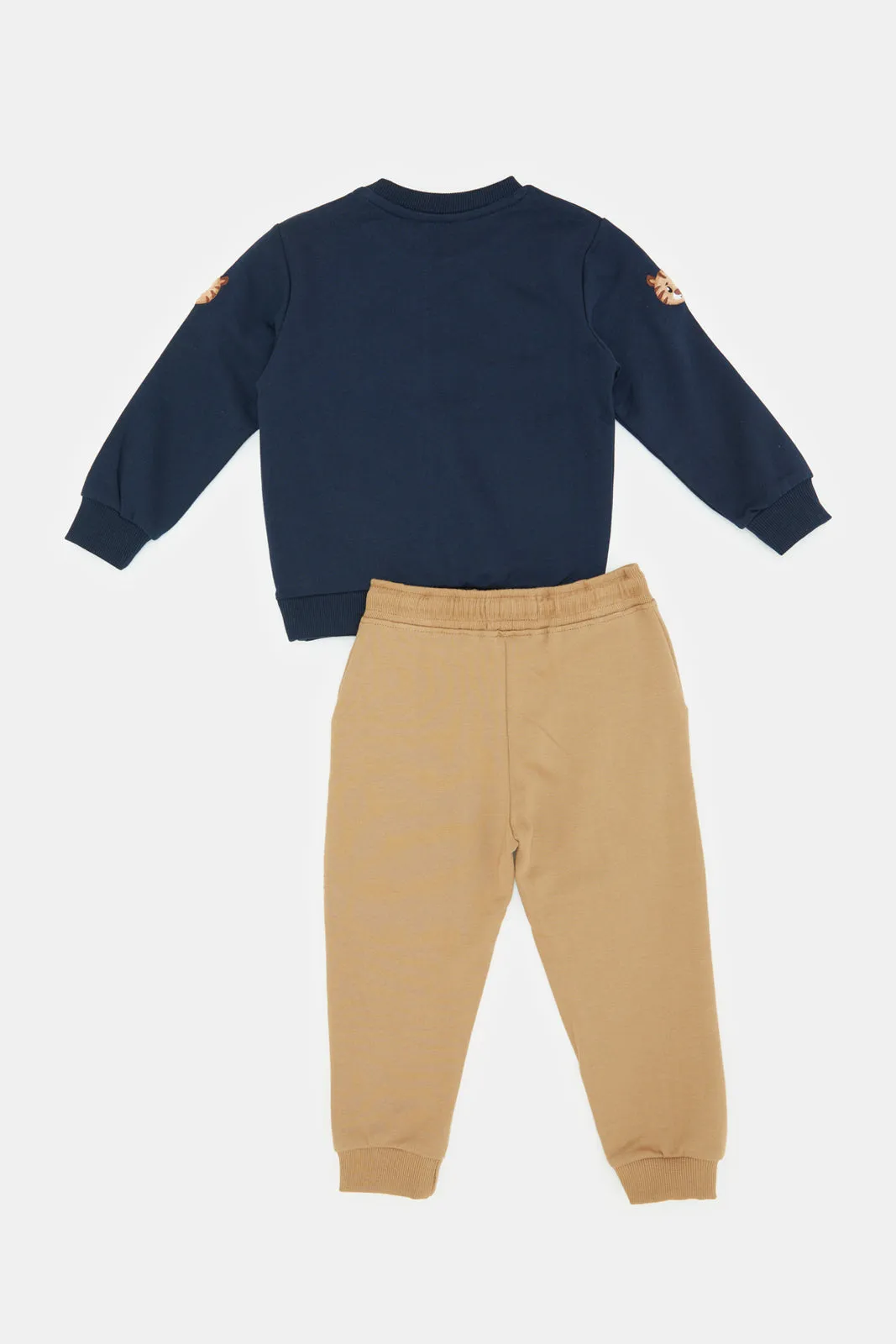 Infant Boys Navy And Beige Printed Jogging Set (2 Piece)