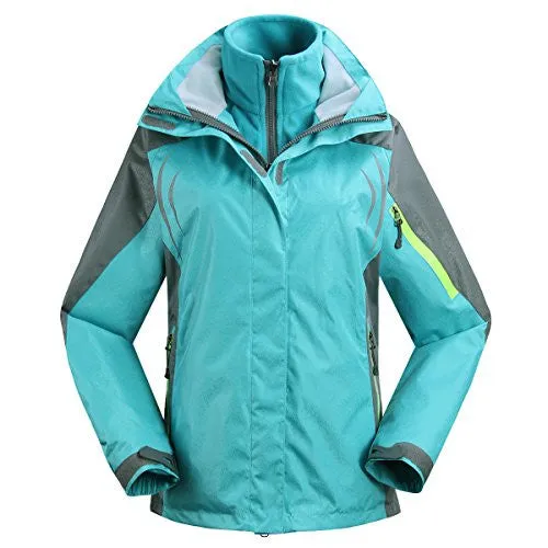 J&D Life Women's Waterproof Outdoor 3-IN-1 Snowboarding Jacket Fleece Liner Warm Coat