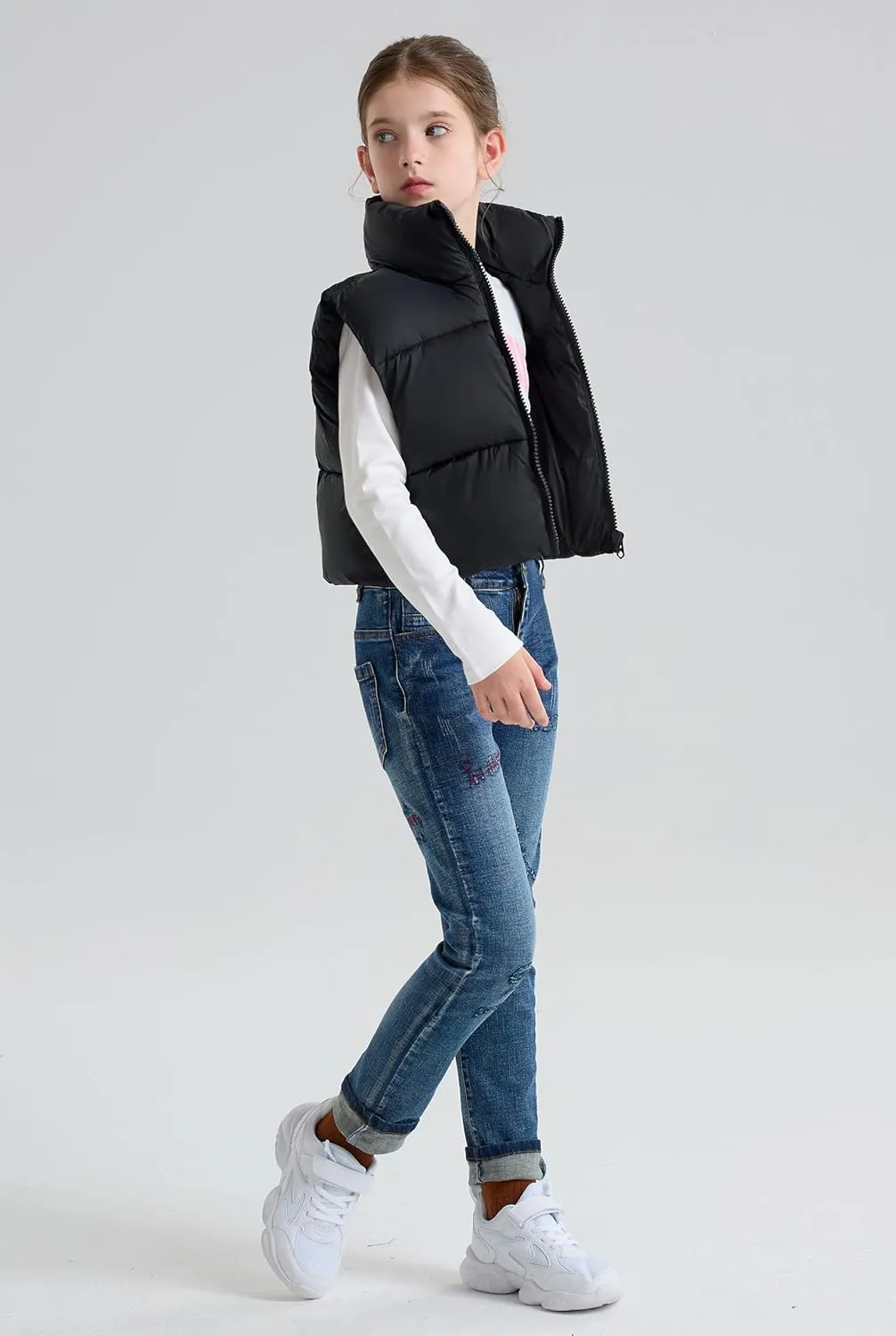 maoo garden Girls Winter Puffer Vest Faux-Down Short Cropped Lightweight Water-Resistant Big Girls Sleeveless Jacket