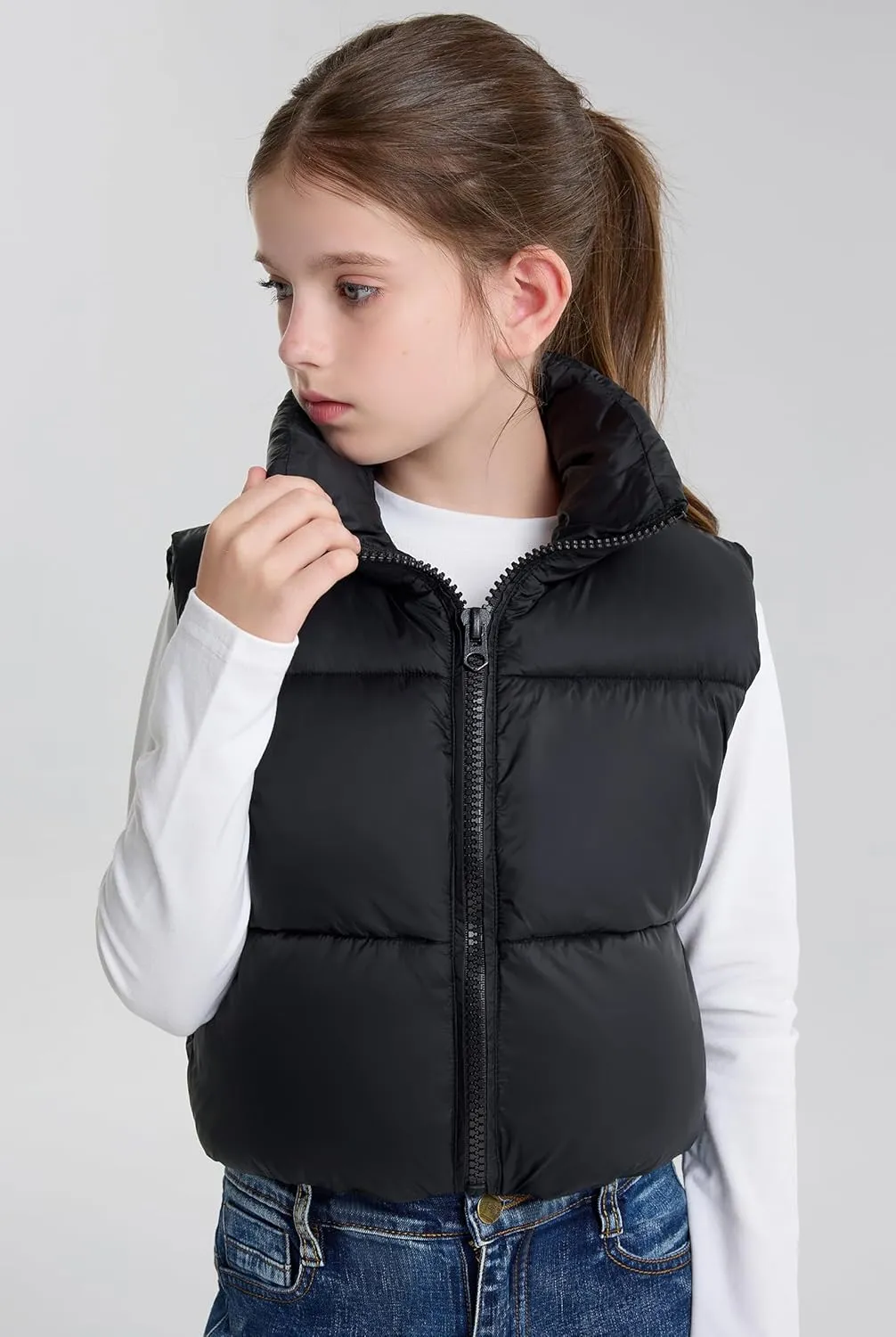 maoo garden Girls Winter Puffer Vest Faux-Down Short Cropped Lightweight Water-Resistant Big Girls Sleeveless Jacket