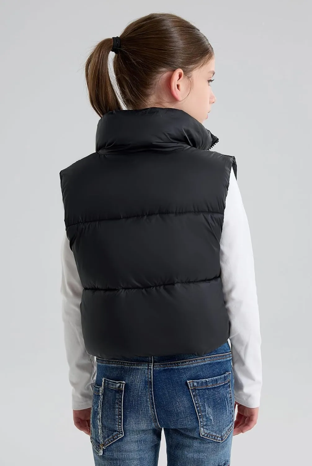 maoo garden Girls Winter Puffer Vest Faux-Down Short Cropped Lightweight Water-Resistant Big Girls Sleeveless Jacket