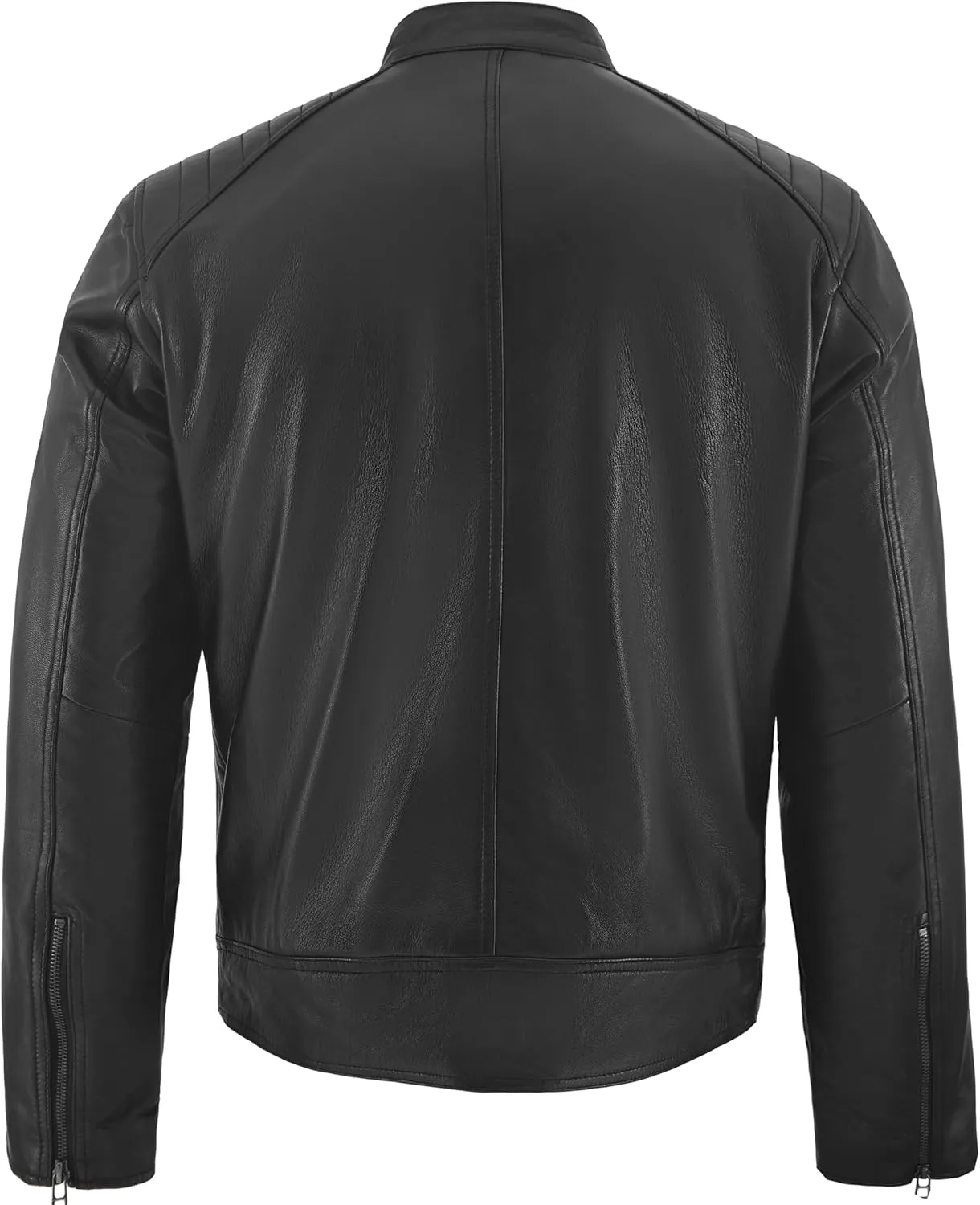 Men's Genuine Lambskin Leather Motorcycle Jacket  Vintage Cafe Racer Style Slim Fit Biker Coat