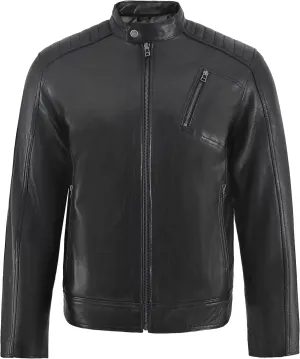 Men's Genuine Lambskin Leather Motorcycle Jacket  Vintage Cafe Racer Style Slim Fit Biker Coat