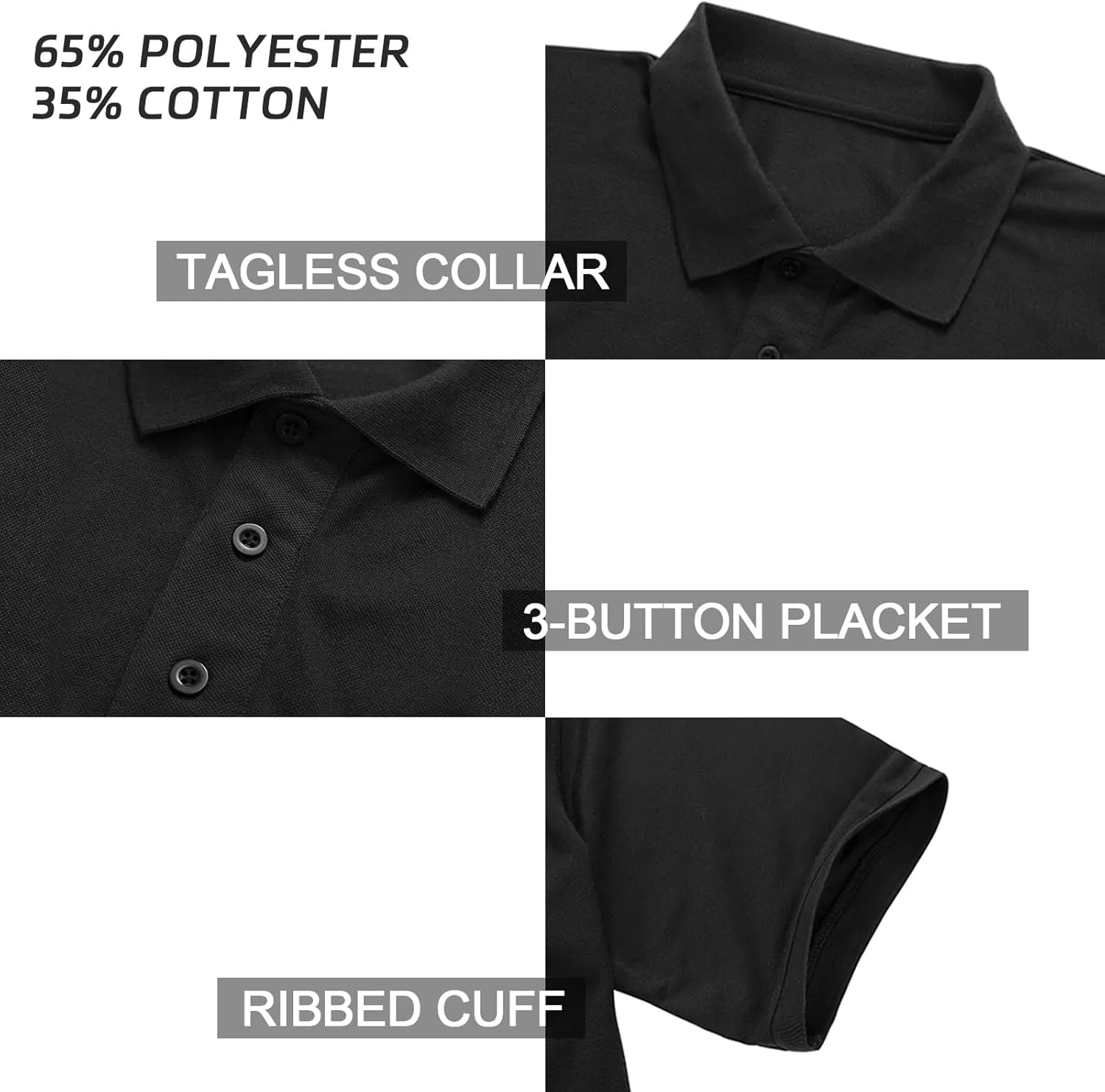 Men's Short Sleeve Polo Shirt Moisture Wicking Performance Dry Fit Golf Polo with Pocket