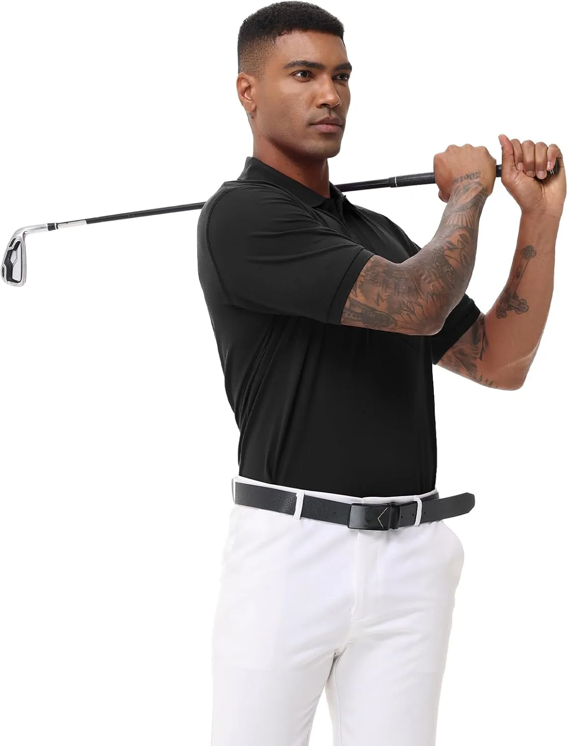Men's Short Sleeve Polo Shirt Moisture Wicking Performance Dry Fit Golf Polo with Pocket