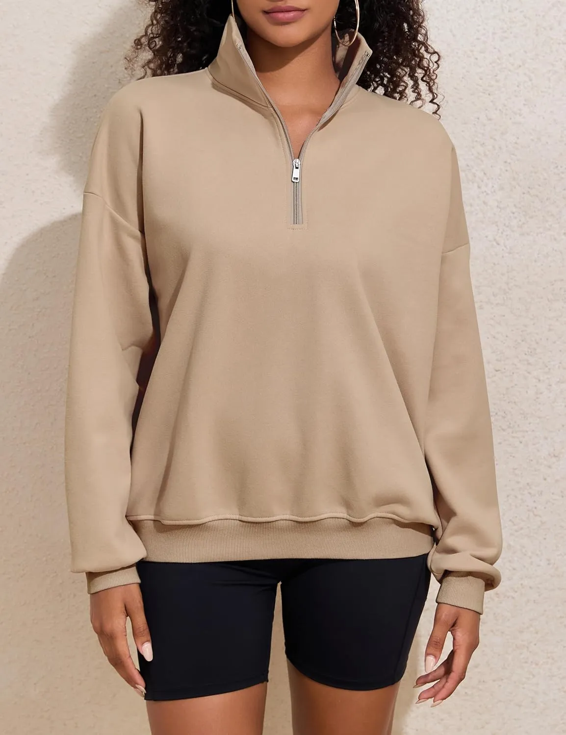 PrettyGuide Women's Lightweight Quarter Zip Oversized Sweatshirts Long Sleeve Fleece Pullover