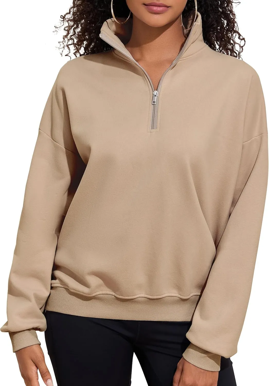 PrettyGuide Women's Lightweight Quarter Zip Oversized Sweatshirts Long Sleeve Fleece Pullover