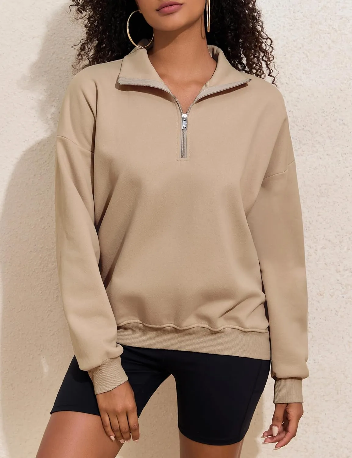 PrettyGuide Women's Lightweight Quarter Zip Oversized Sweatshirts Long Sleeve Fleece Pullover