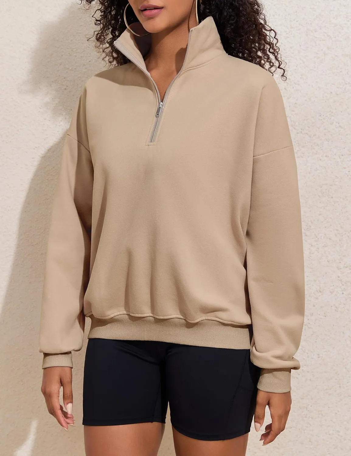 PrettyGuide Women's Lightweight Quarter Zip Oversized Sweatshirts Long Sleeve Fleece Pullover