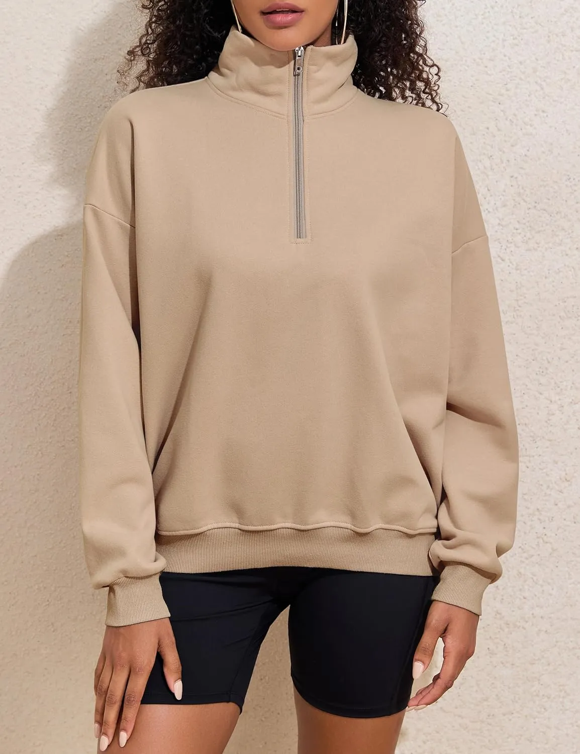 PrettyGuide Women's Lightweight Quarter Zip Oversized Sweatshirts Long Sleeve Fleece Pullover