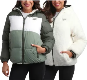 Reebok Women's Winter Jacket - Reversible Quilted Puffer Coat with Sherpa Fleece Lining - Reversible Jacket for Women (S-XL)