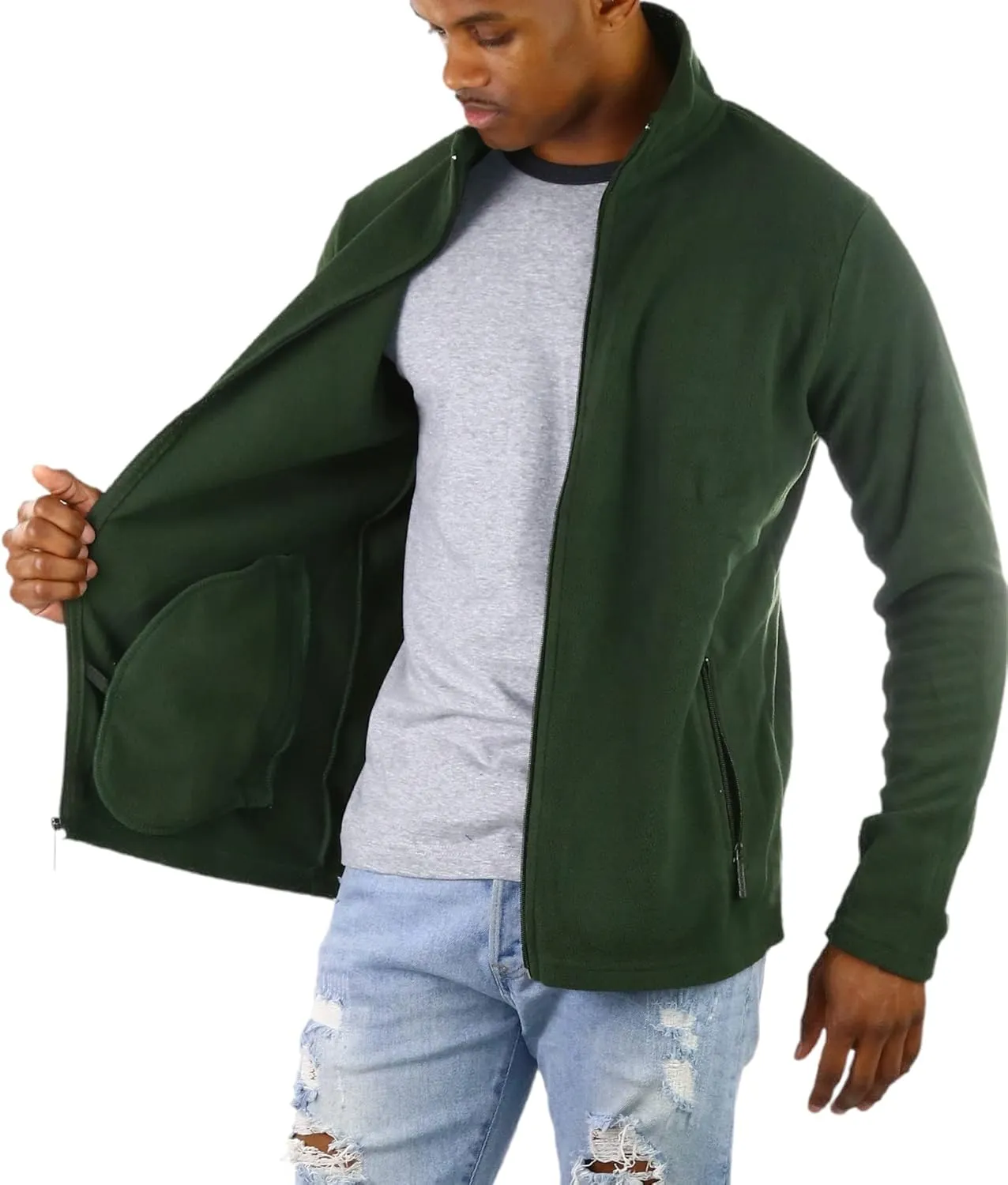 ToBeInStyle Men's Zip Up Long Sleeve High Collar Polar Fleece Jacket