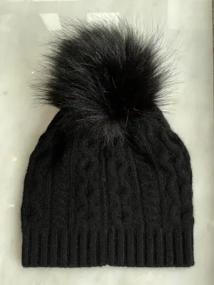 White   Warren - Cashmere Cable Pom Hat in Black/Black